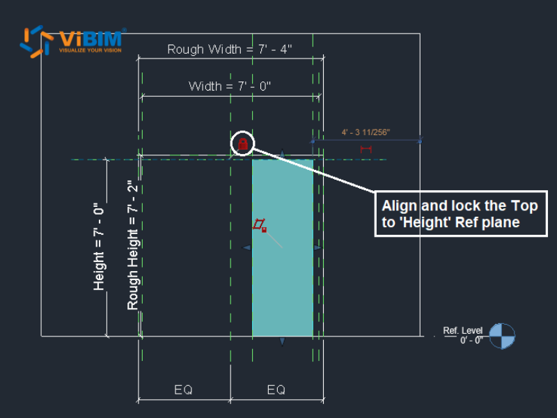 Locking the top of the door leaf extrusion to the Height reference plane in Revit
