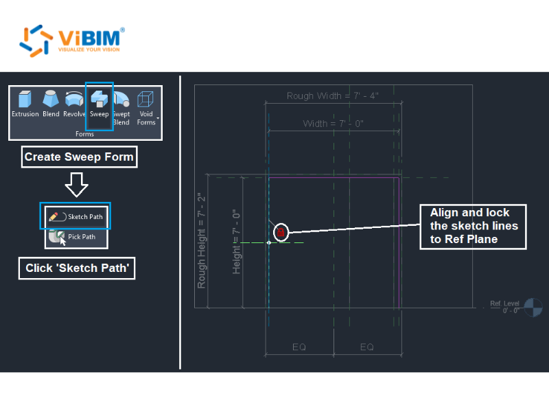 Starting a Sweep and choosing Sketch Path to model the door frame in Revit