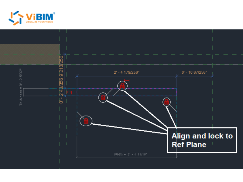 Aligning and locking the door frame thickness to reference planes in plan view in Revit