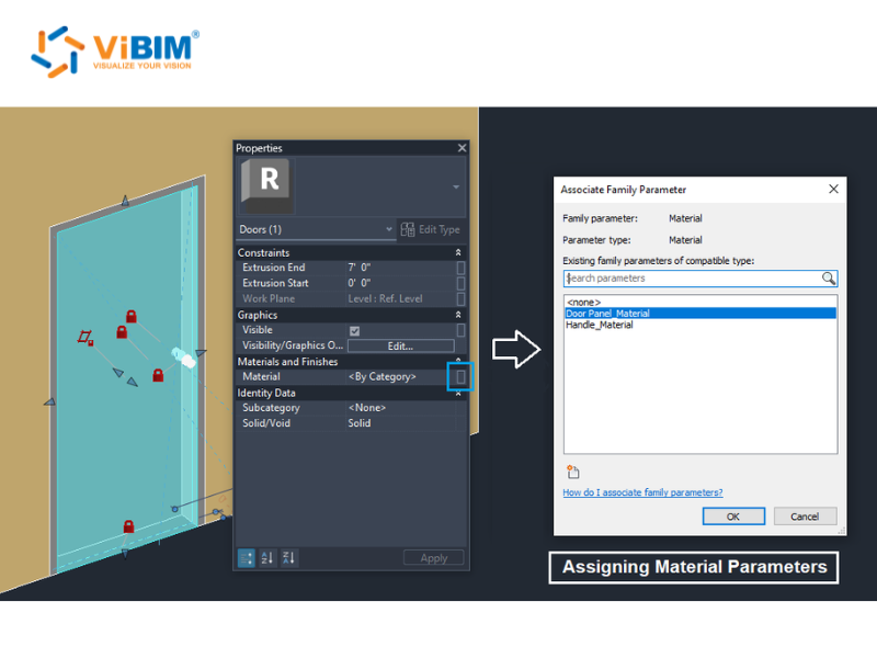 Assigning Door Panel and Handle material parameters to a Revit door family