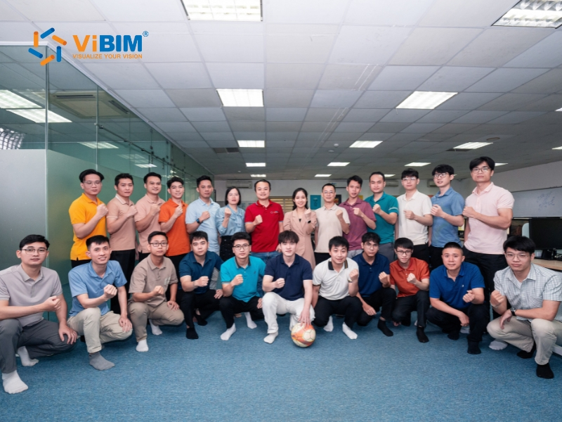 ViBIM team photo in modern office showcasing professional scan to BIM service providers