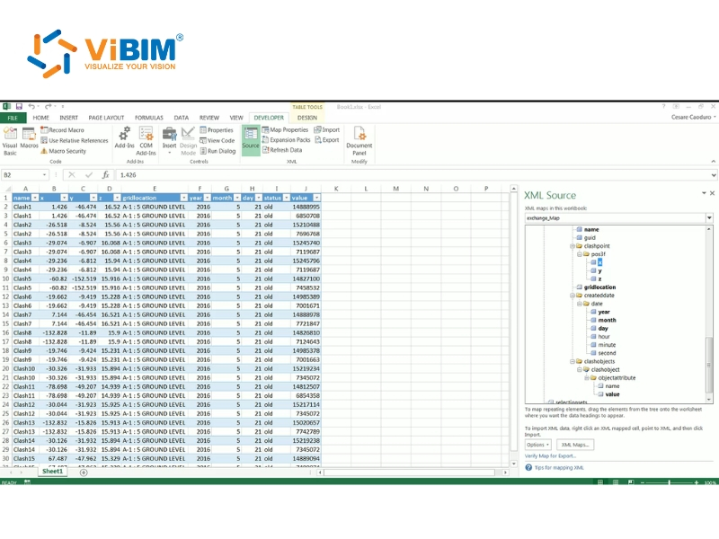 The clash detection report in XSL file format