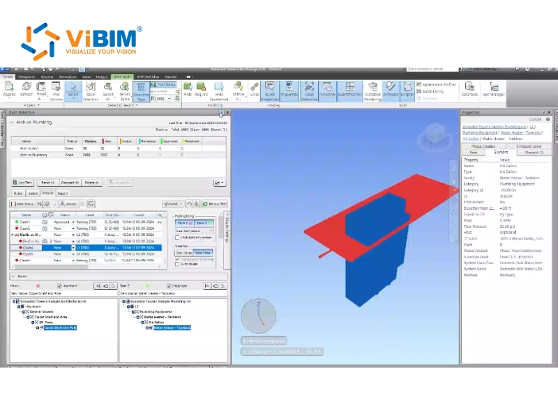 Clash testing starts with large and critical building components like shafts, cores, tunnels, and structural elements