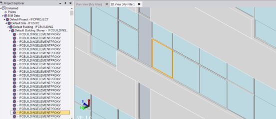 IFC file structure showing building elements organized in hierarchical project explorer with 3D view