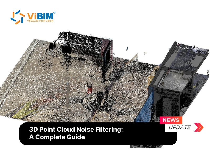 ViBIM 3D point cloud noise filtering complete guide banner displaying raw structural scan data.