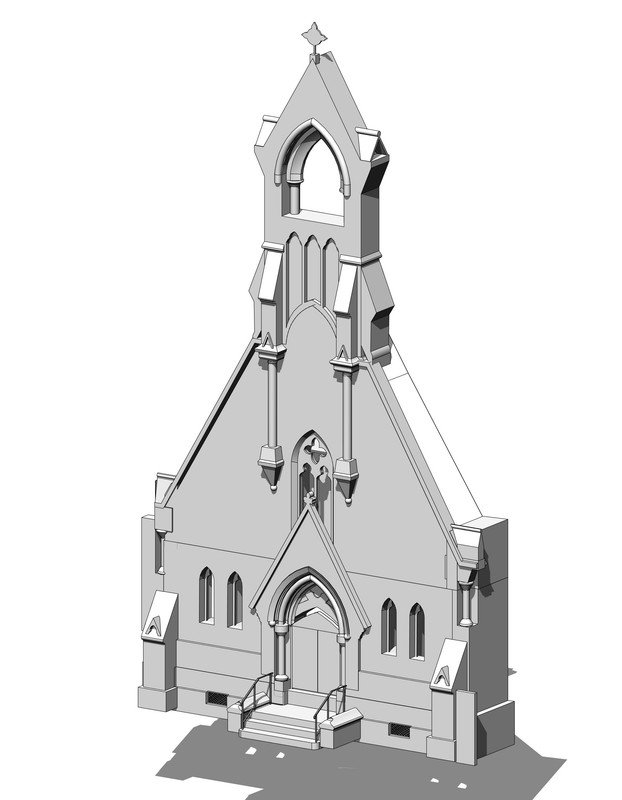 LOD 300 precise modeled BIM model of a heritage church, columns and tracery