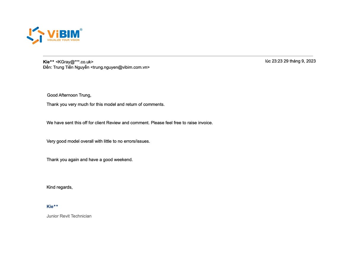Client email reporting a ViBIM model with few errors or issues