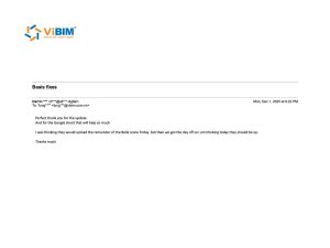 Client email praising ViBIM's clear Scan to BIM project update