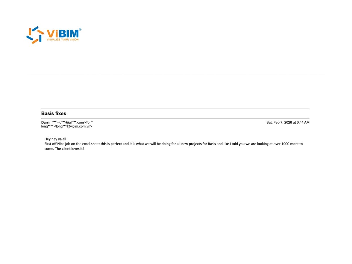 Client email confirming successful work and future ViBIM projects