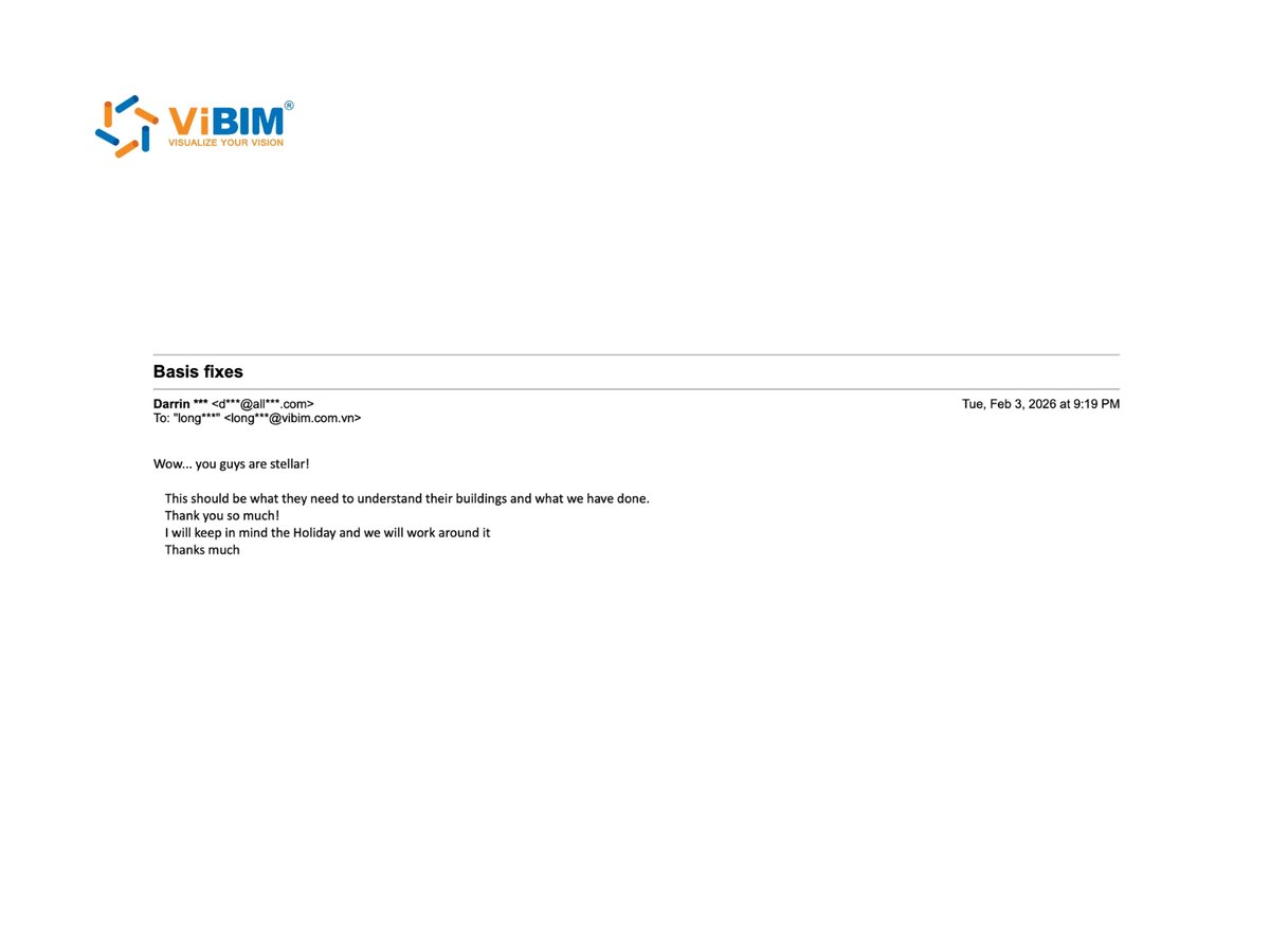 Client email describing the ViBIM Scan to BIM team as stellar