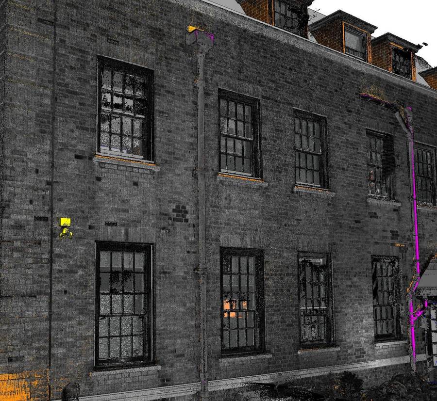 Point cloud scan of the same building before BIM modeling