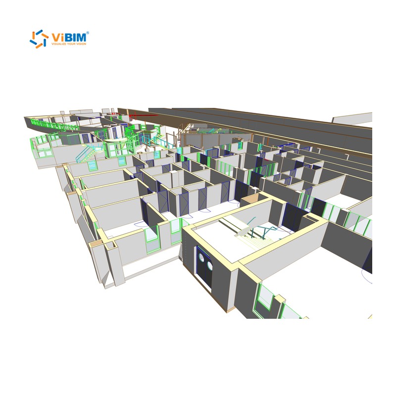 Cutaway Revit model of classrooms and corridors in a UK school