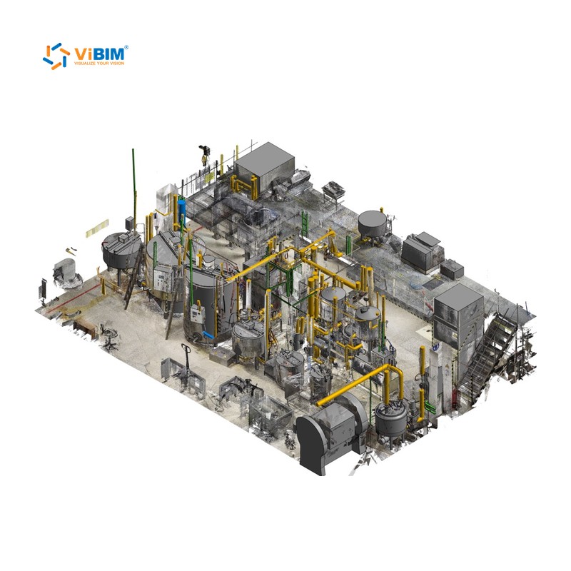 3D BIM model of a US factory with process equipment and MEP systems