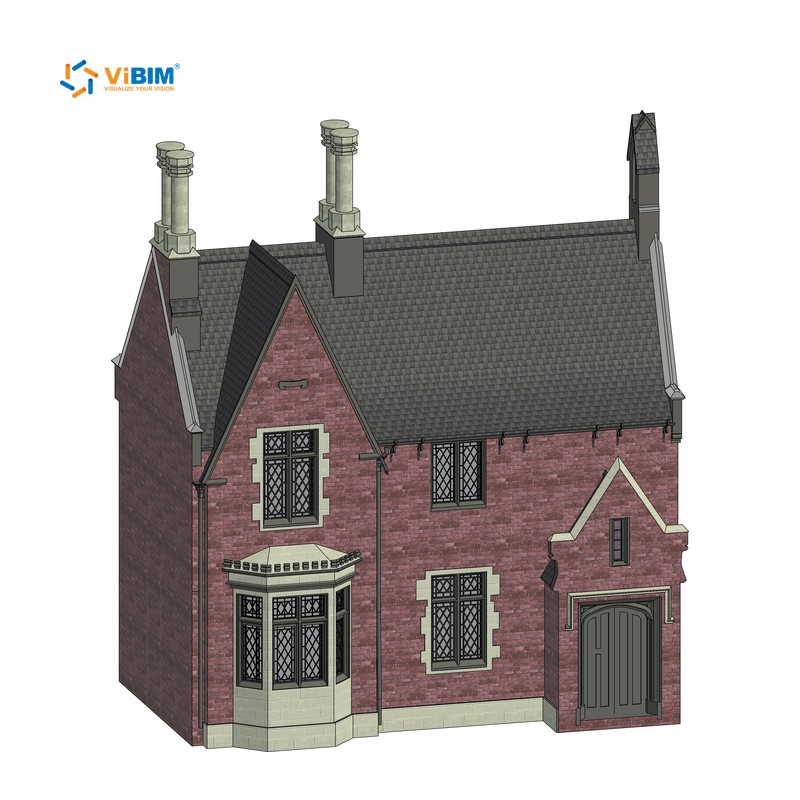 3D BIM model of a brick residential house built in Revit