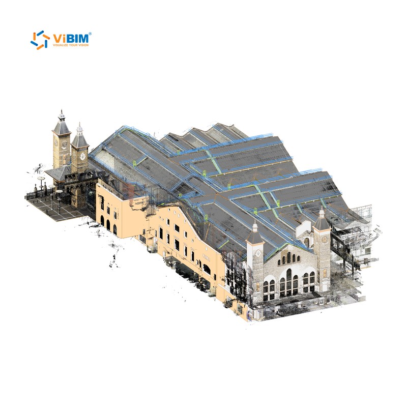 3D BIM model of a heritage railway station with its roof structure