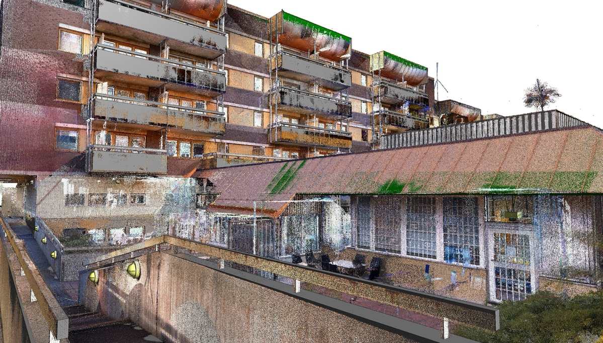 Point cloud of the European apartment building facade