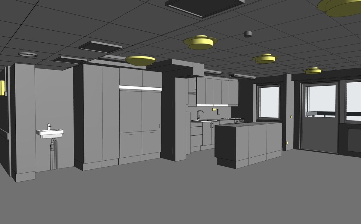 Revit model of the apartment kitchen and bathroom interior