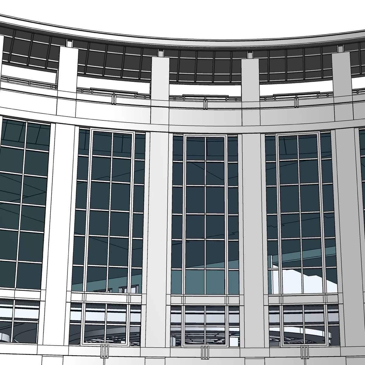 Revit model of the curved glazed office facade