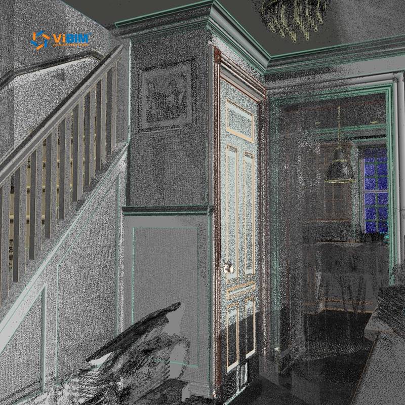 Point cloud scan of a house interior converted into a Revit model