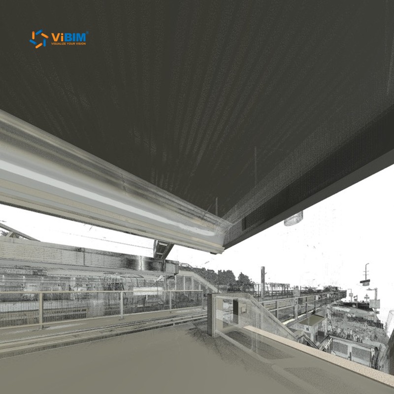 Point cloud of a Canadian train station platform canopy for scan to BIM