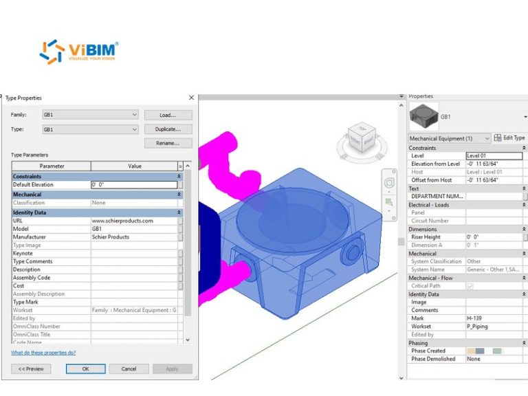 Revit type properties of an equipment family with asset data