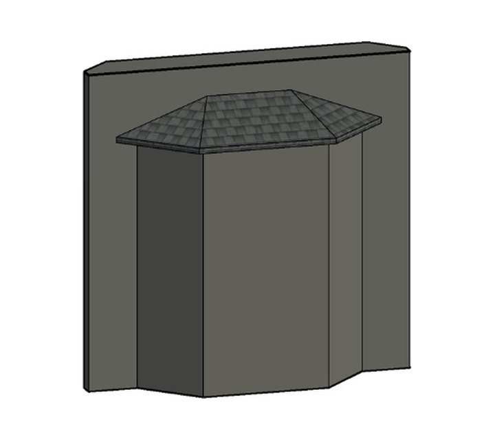 BIM LOD 100 conceptual model of a bay window shown as a simple gray mass