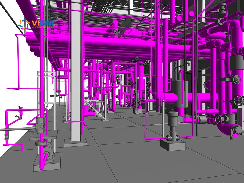 Native Revit MEP BIM model with piping, valves, and equipment