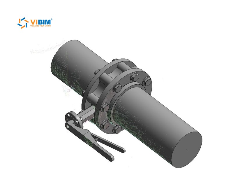 Loadable Revit family of a flanged pipe valve with its lever handle