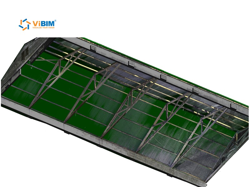 Native Revit structural BIM model of a steel roof frame
