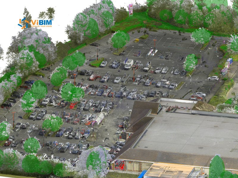 Aerial topography point cloud of a parking lot and building kept as a site record