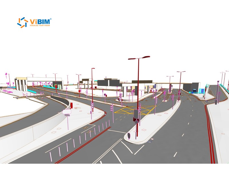Native Revit topography model of roads, islands, and street furniture