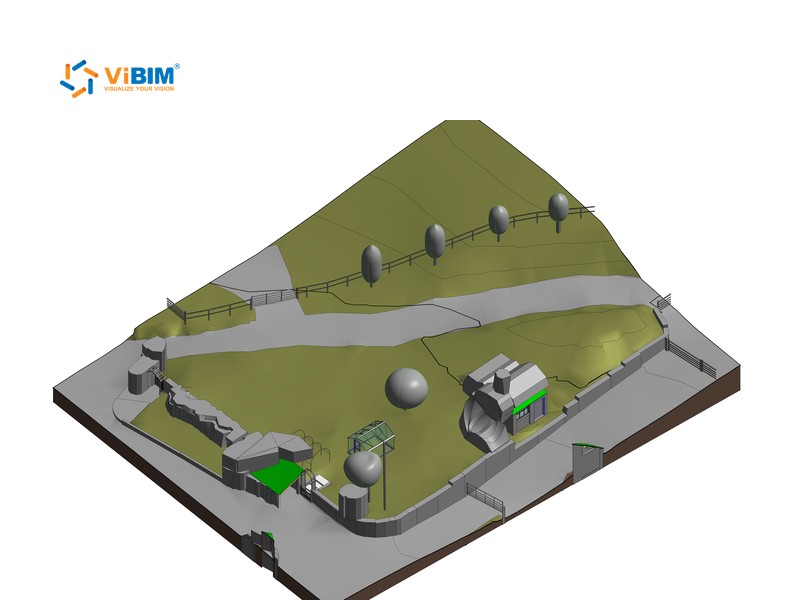 Topography BIM Revit terrain model of a sloped, landscaped site